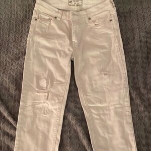 Free People White Straight Leg Jeans with Distressed Details